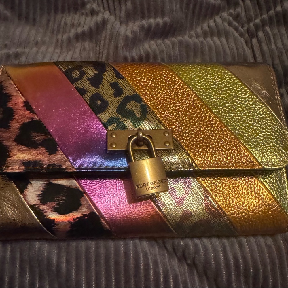Kurt Geiger Gold and Pink Clutch with Metallic Accents